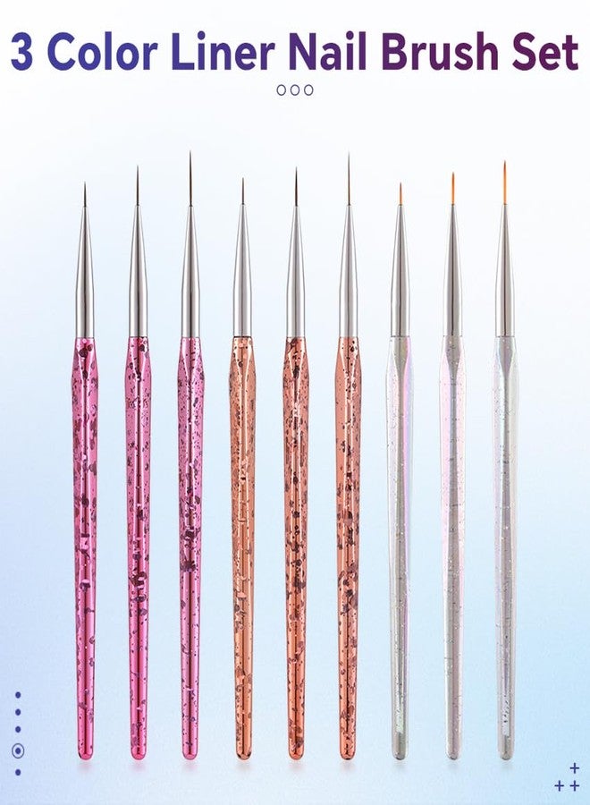 Rolabling Nail Art Liner Brush Set 3PCS Striping Brushes for Gel & Acrylic Nails Orange Pink Clear Nylon Hair with Acrylic Handle Metal Collar Fine Tip for Detailing Designs Manicure (Orange) - Image 2