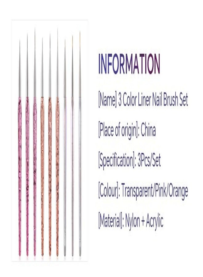 Rolabling Nail Art Liner Brush Set 3PCS Striping Brushes for Gel & Acrylic Nails Orange Pink Clear Nylon Hair with Acrylic Handle Metal Collar Fine Tip for Detailing Designs Manicure (Orange) - Image 5