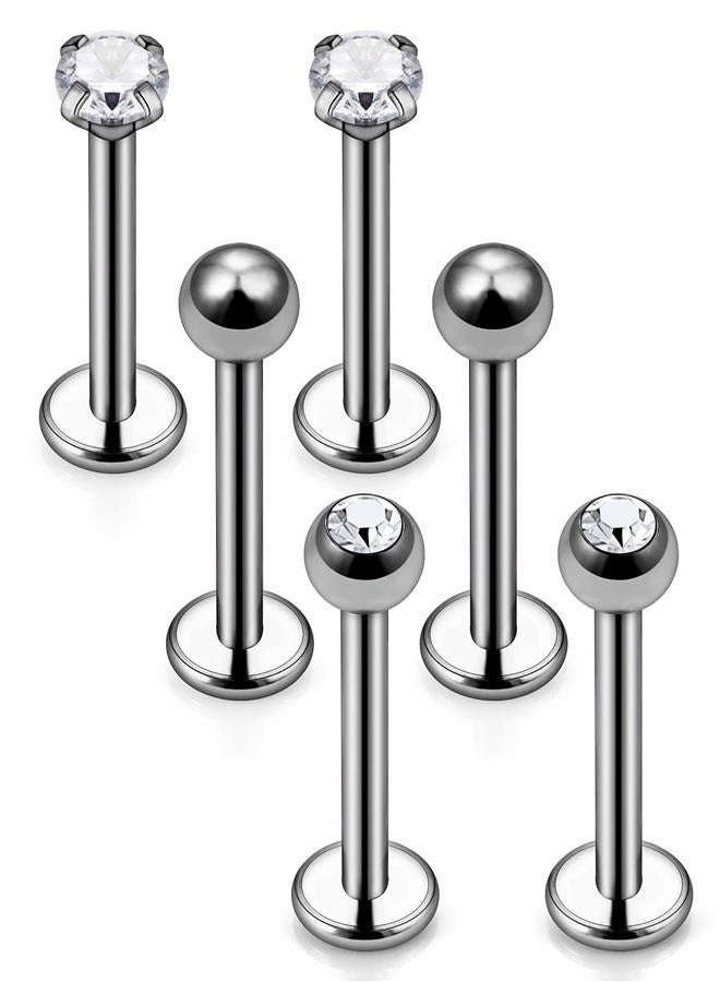 Hoeudjo 16G Solid Grade 23 (G23) Titanium Labret Monroe Lip Ring Tragus/Helix/Cartilage Earring Stud Barbell Body Piercing Jewelry for Women Men CZ Inlaid, 16G, 10mm (3/8 inch), Metal Crystal - Image 1