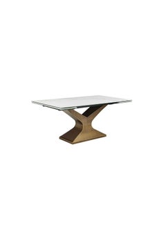 DANUBE HOME Arthur 6 To 8 Seater Extendable Stone Dining Table Sturdy Dining Table Without Chairs| Modern Design Desk Furniture For Kitchen Dining L160-220Xw90Xh75Cm-White/Antique Gold  - Image 5
