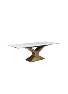 DANUBE HOME Arthur 6 To 8 Seater Extendable Stone Dining Table Sturdy Dining Table Without Chairs| Modern Design Desk Furniture For Kitchen Dining L160-220Xw90Xh75Cm-White/Antique Gold  - Image 3