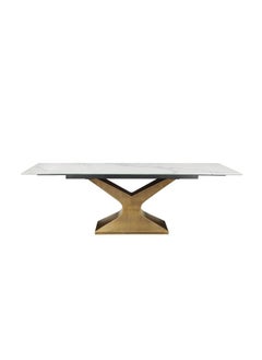 DANUBE HOME Arthur 6 To 8 Seater Extendable Stone Dining Table Sturdy Dining Table Without Chairs| Modern Design Desk Furniture For Kitchen Dining L160-220Xw90Xh75Cm-White/Antique Gold  - Image 2