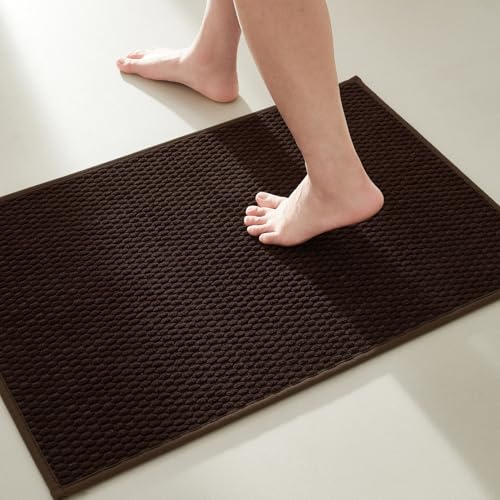 TYUU Bathroom Rugs Non Slip Washable, Super Absorbent Thin Bath Mat Small Quick Dry Low Pile Bathroom Rug, Brown 20"x30" - Image 1