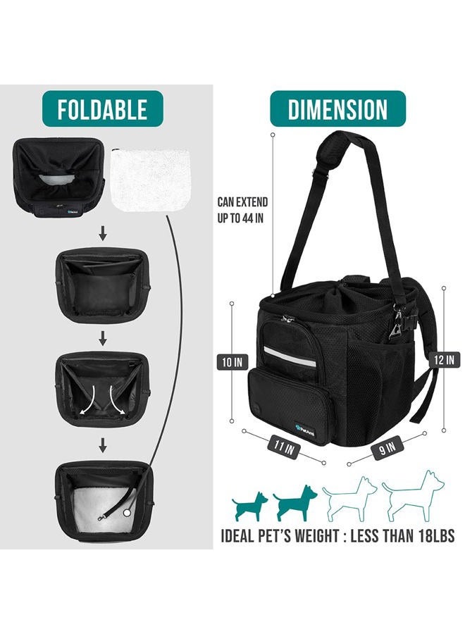 PetAmi سلة دراجة للكلاب، حاملة دراجة ناعمة الجوانب للكلاب، حقيبة ظهر لحاملة دراجة الكلاب، سلة دراجة للحيوانات الأليفة لمقود الدراجة، مقعد معزز للسيارة للكلاب الصغيرة والمتوسطة والقطط مع حزام أمان (أسود) - Image 2