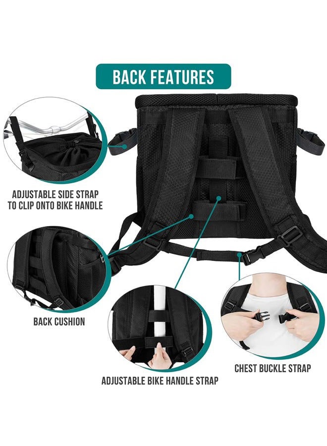 PetAmi سلة دراجة للكلاب، حاملة دراجة ناعمة الجوانب للكلاب، حقيبة ظهر لحاملة دراجة الكلاب، سلة دراجة للحيوانات الأليفة لمقود الدراجة، مقعد معزز للسيارة للكلاب الصغيرة والمتوسطة والقطط مع حزام أمان (أسود) - Image 4