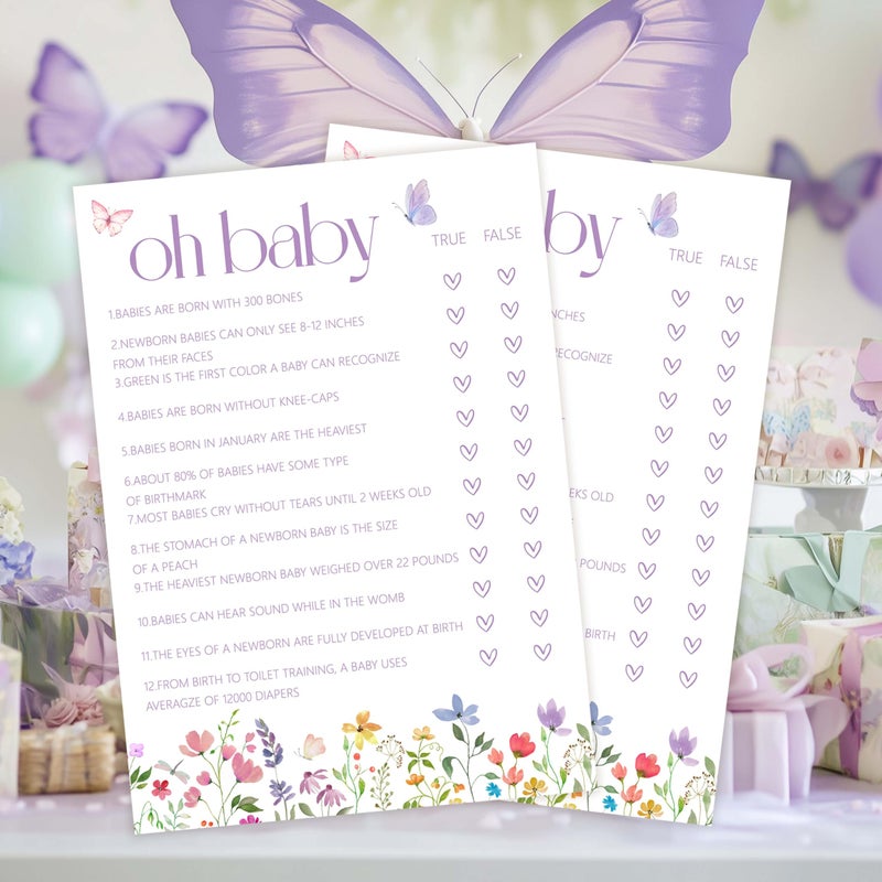 Cazhes Baby Shower Games for Girl 30 Butterfly Oh Baby True or False Game Cards 1 Answer Card Spring Gender Reveal Party Decorations Supplies Favors G04 - Image 2