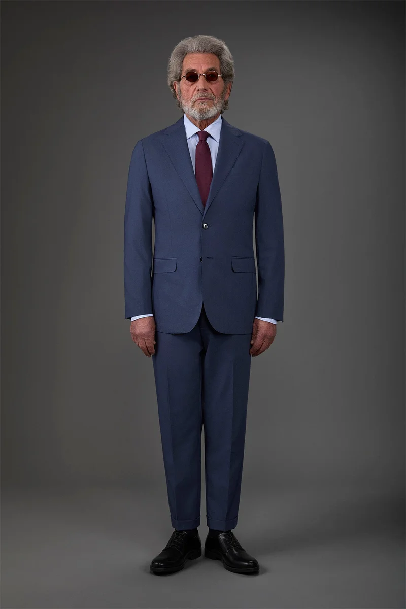 دوبل غانغر Single-breasted men's suit with flat front trousers - Denim