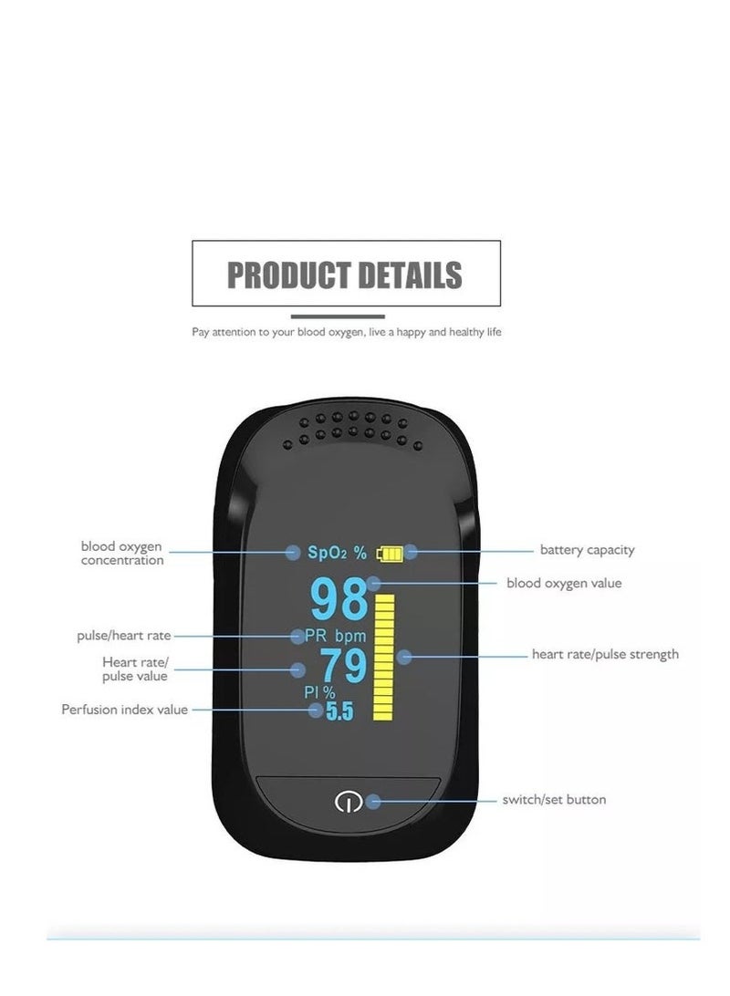KENSUO OLED Finger Pulse Oximeter, O2 Meter, Black - Image 4