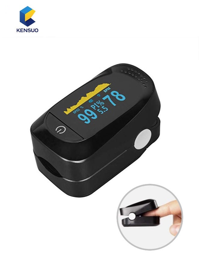 KENSUO OLED Finger Pulse Oximeter, O2 Meter, Black - Image 1