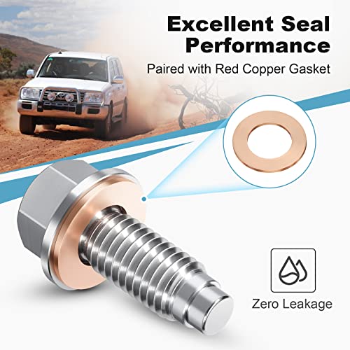 OxyGenie M12 x1.75 Magnetic Oil Drain Plug Stainless Steel with Red Copper Washer Gaskets Replacement for Chevrolet, GMC, Buick and Cadillac - Image 5