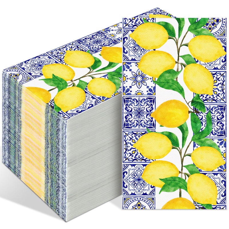 Tinlade 100 Pcs Disposable Paper Hand Towels for Bathroom Paper Guest Towels for Powder Room Disposable Dinner Napkins for Birthday Bridal Shower Tea Party Supplies Table Decor Lemon - Image 3