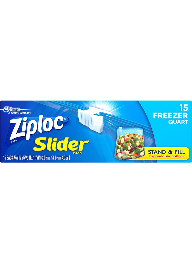 Ziploc Ziploc Slider Bag Freezer Quart 15Count Pack of 3  - Image 1