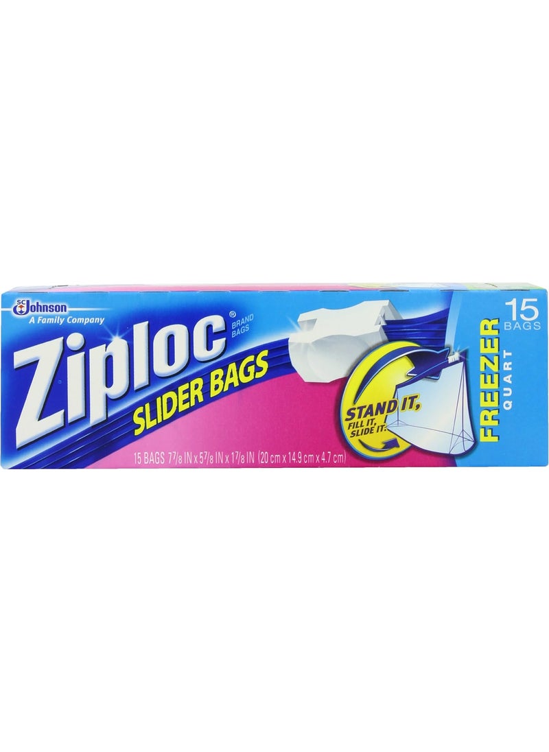Ziploc Ziploc Slider Bag Freezer Quart 15Count Pack of 3  - Image 2