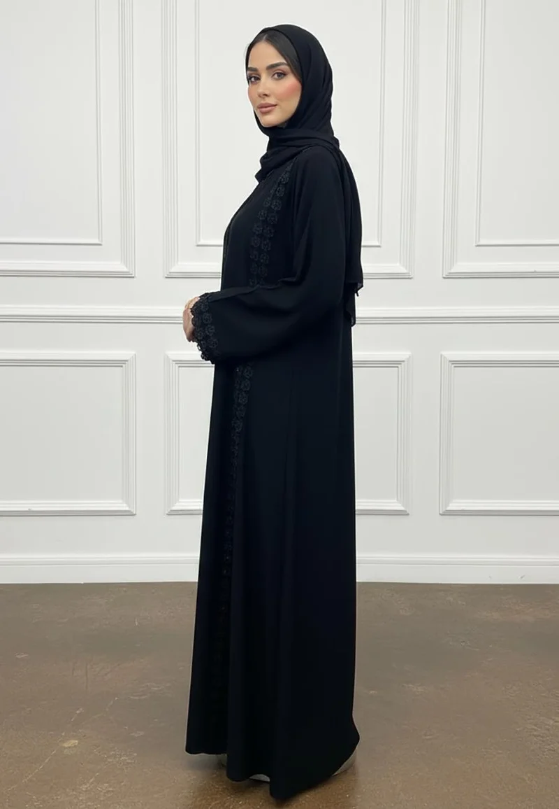 NUKHBAA Lace Embroidered Open Abaya-877