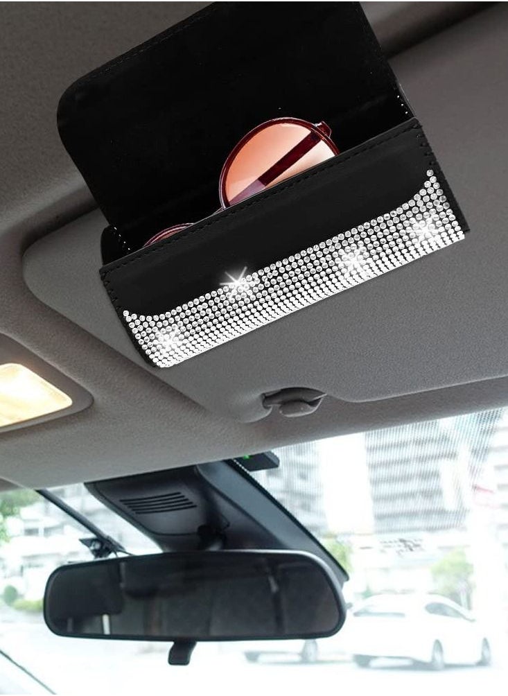 Excefore - Bling Glasses Holder with Car Hooks, Car Glasses Case Crystal Sunglasses Holder for Car Sun Visor Sunglasses Storage Case Organizer - Image 1