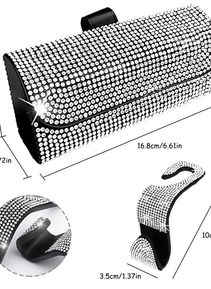 Excefore - Bling Glasses Holder with Car Hooks, Car Glasses Case Crystal Sunglasses Holder for Car Sun Visor Sunglasses Storage Case Organizer - Image 1