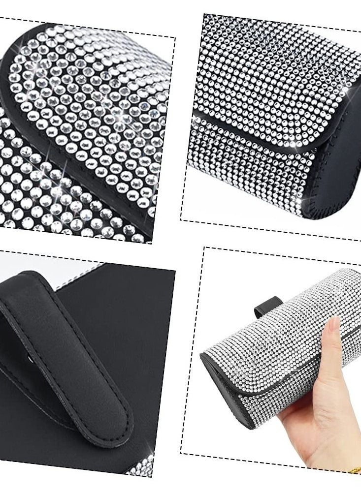 Excefore - Bling Glasses Holder with Car Hooks, Car Glasses Case Crystal Sunglasses Holder for Car Sun Visor Sunglasses Storage Case Organizer - Image 1