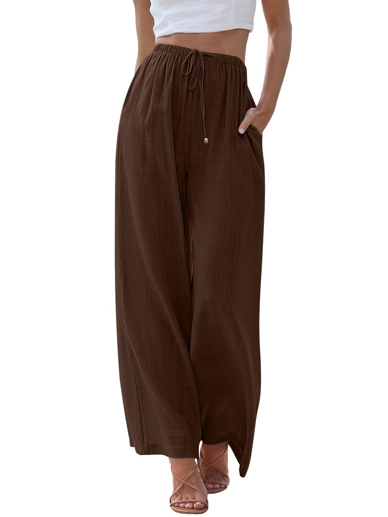 LILLUSORY Linen Wide Leg Pants Womens Palazzo Flowy Beach Vacation 2026 Summer Spring Fashion Outfits Clothes Clothing Trendy Skirts Cute Resort Wear Cruise High Waisted Boho Travel Trousers Pockets - Image 1
