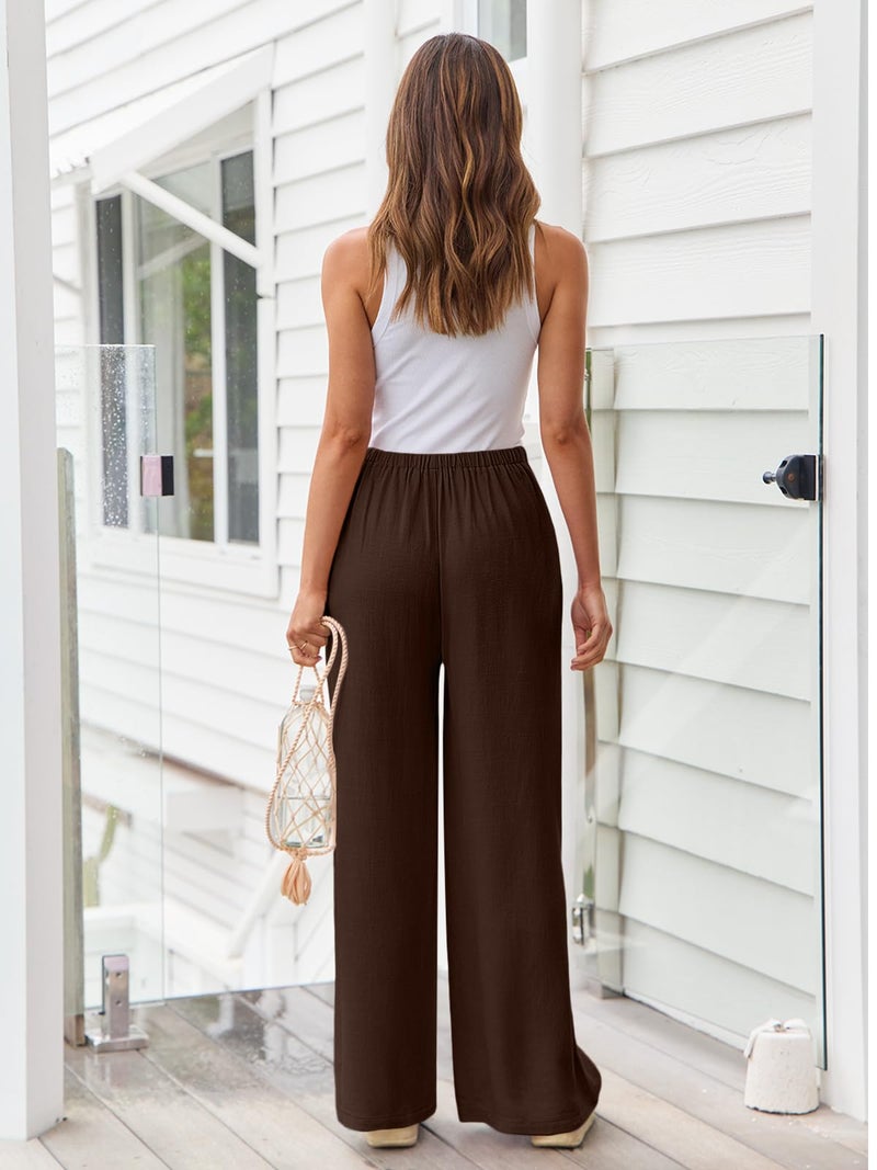 LILLUSORY Linen Wide Leg Pants Womens Palazzo Flowy Beach Vacation 2026 Summer Spring Fashion Outfits Clothes Clothing Trendy Skirts Cute Resort Wear Cruise High Waisted Boho Travel Trousers Pockets - Image 4