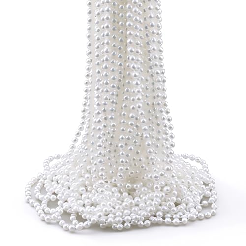 WEOXPR White Faux Pearl Bead Necklaces BulkMardi Gras Beads Necklace32 Inch Faux Pearl Necklaces for Women Party Decorations Necklace 20 - Image 1