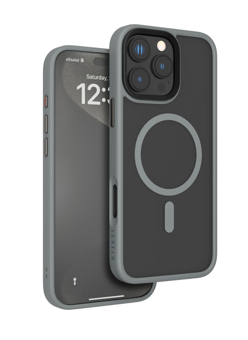 LEVELO - MagSafe Matte Solo Case for iPhone 16 Pro Max with Impact-Resistant Corners/ 3H Scratch Resistance/ Matte TPU Bumper Lightweight & Hybrid Design - Grey - Image 1