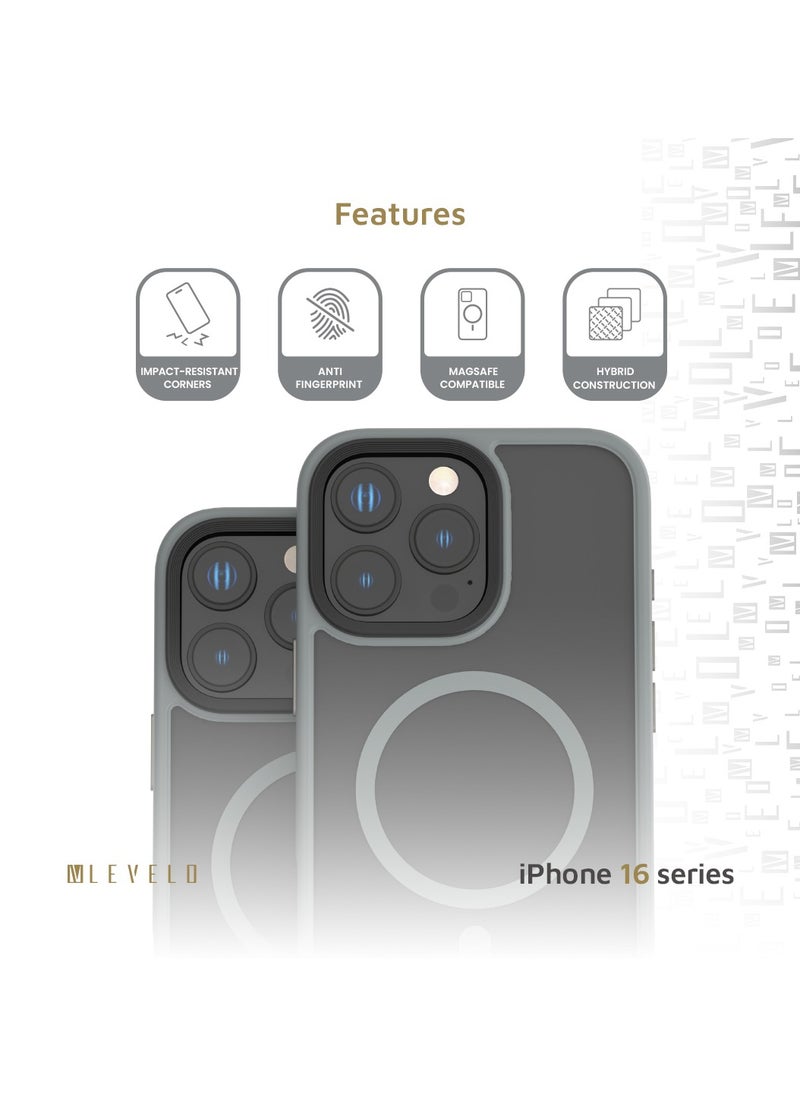 LEVELO - MagSafe Matte Solo Case for iPhone 16 Pro Max with Impact-Resistant Corners/ 3H Scratch Resistance/ Matte TPU Bumper Lightweight & Hybrid Design - Grey - Image 1