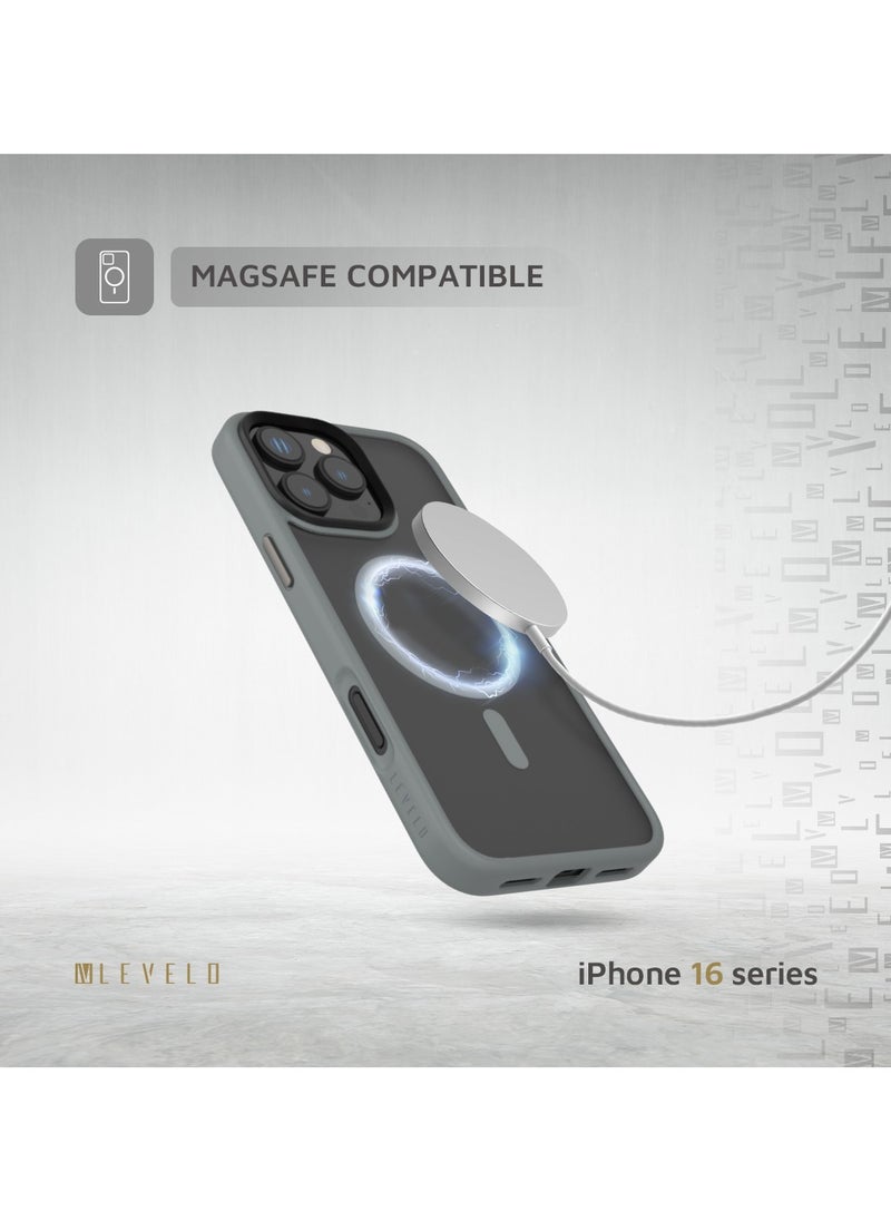 LEVELO - MagSafe Matte Solo Case for iPhone 16 Pro Max with Impact-Resistant Corners/ 3H Scratch Resistance/ Matte TPU Bumper Lightweight & Hybrid Design - Grey - Image 1