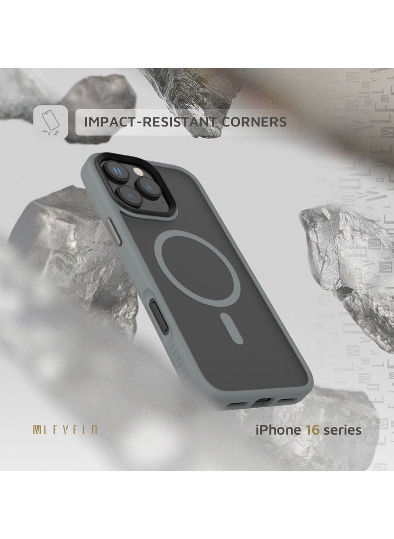 LEVELO - MagSafe Matte Solo Case for iPhone 16 Pro Max with Impact-Resistant Corners/ 3H Scratch Resistance/ Matte TPU Bumper Lightweight & Hybrid Design - Grey - Image 1