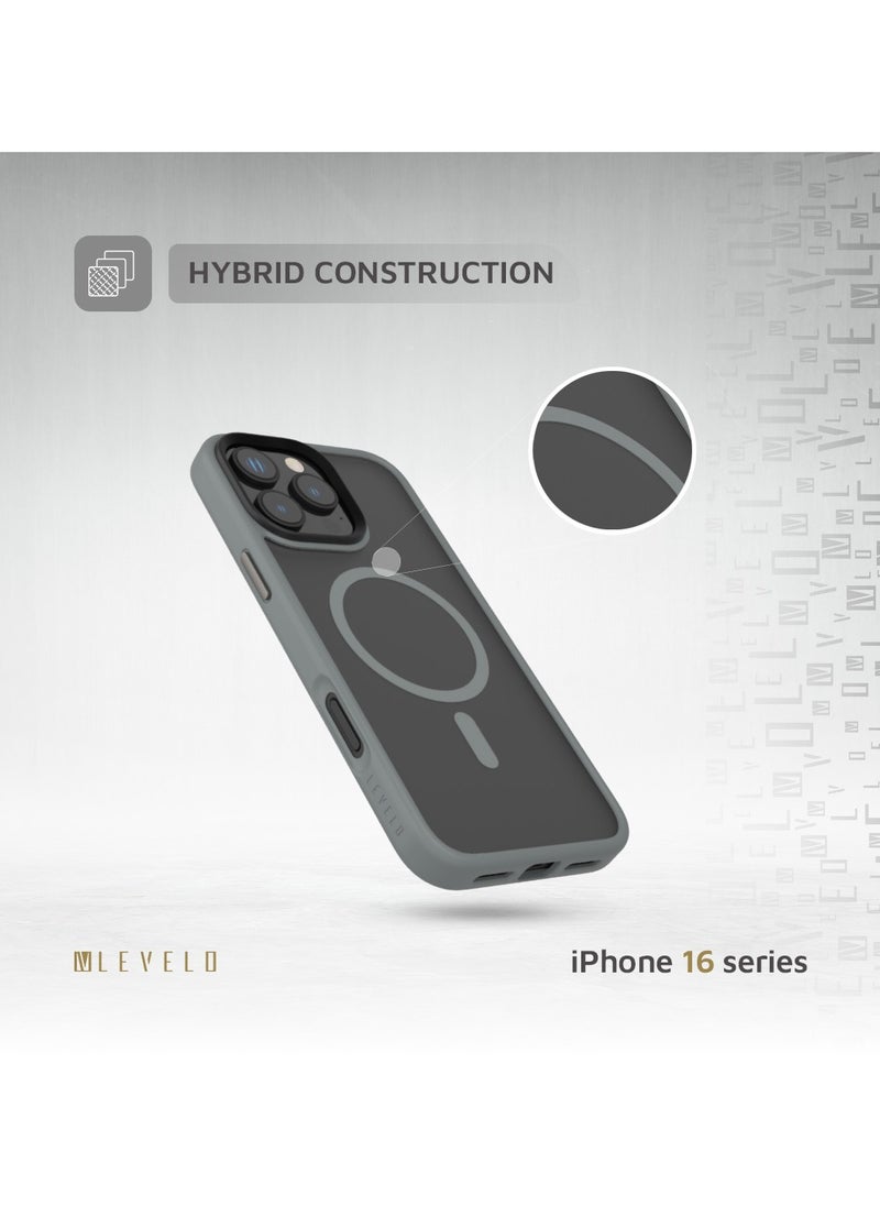 LEVELO - MagSafe Matte Solo Case for iPhone 16 Pro Max with Impact-Resistant Corners/ 3H Scratch Resistance/ Matte TPU Bumper Lightweight & Hybrid Design - Grey - Image 1