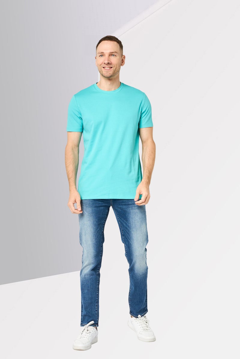 DKNY Men Crew Neck Short Sleeve Plain T-Shirt, Turquoise - Image 2