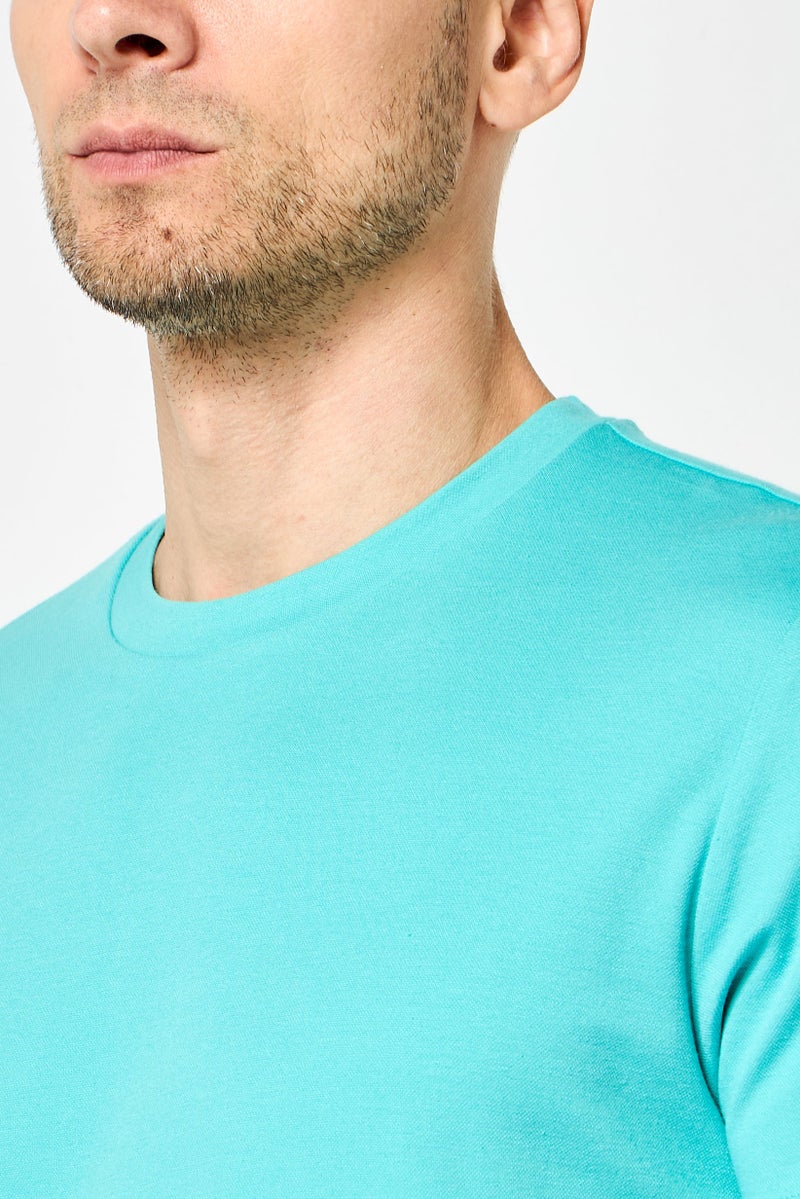 DKNY Men Crew Neck Short Sleeve Plain T-Shirt, Turquoise - Image 3