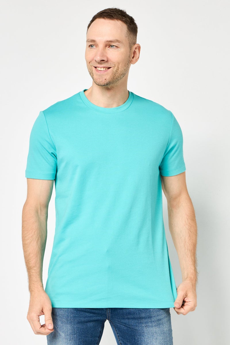 DKNY Men Crew Neck Short Sleeve Plain T-Shirt, Turquoise - Image 1