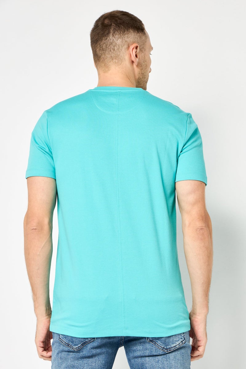 DKNY Men Crew Neck Short Sleeve Plain T-Shirt, Turquoise - Image 4