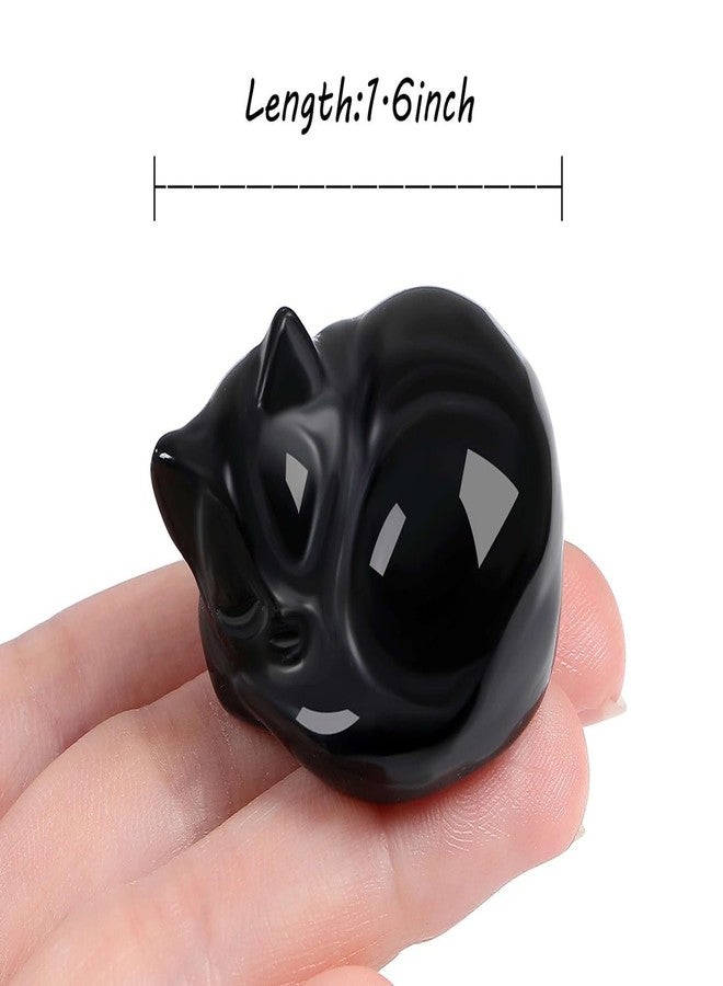 LAIDANLA Black Obsidian Sleeping Cat Statue Healing Crystals Hand Carved Cute Kitten Figurine Sculpture 1.6" Glossy Gemstone Decor Polished Stone Reiki Office Room Bedroom Desk Home Decoration Gifts - Image 3
