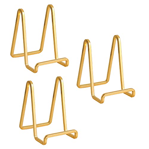 DIDUDIDU Plate Holder Easel Display Stand - 4.5 inch Metal Plate Stands for Display - Tabletop Picture Stand - Gold Iron Easels for Display Pictures | Photo Frames | Book | Decorative Plates | Plaque - 3 Pack - Image 1
