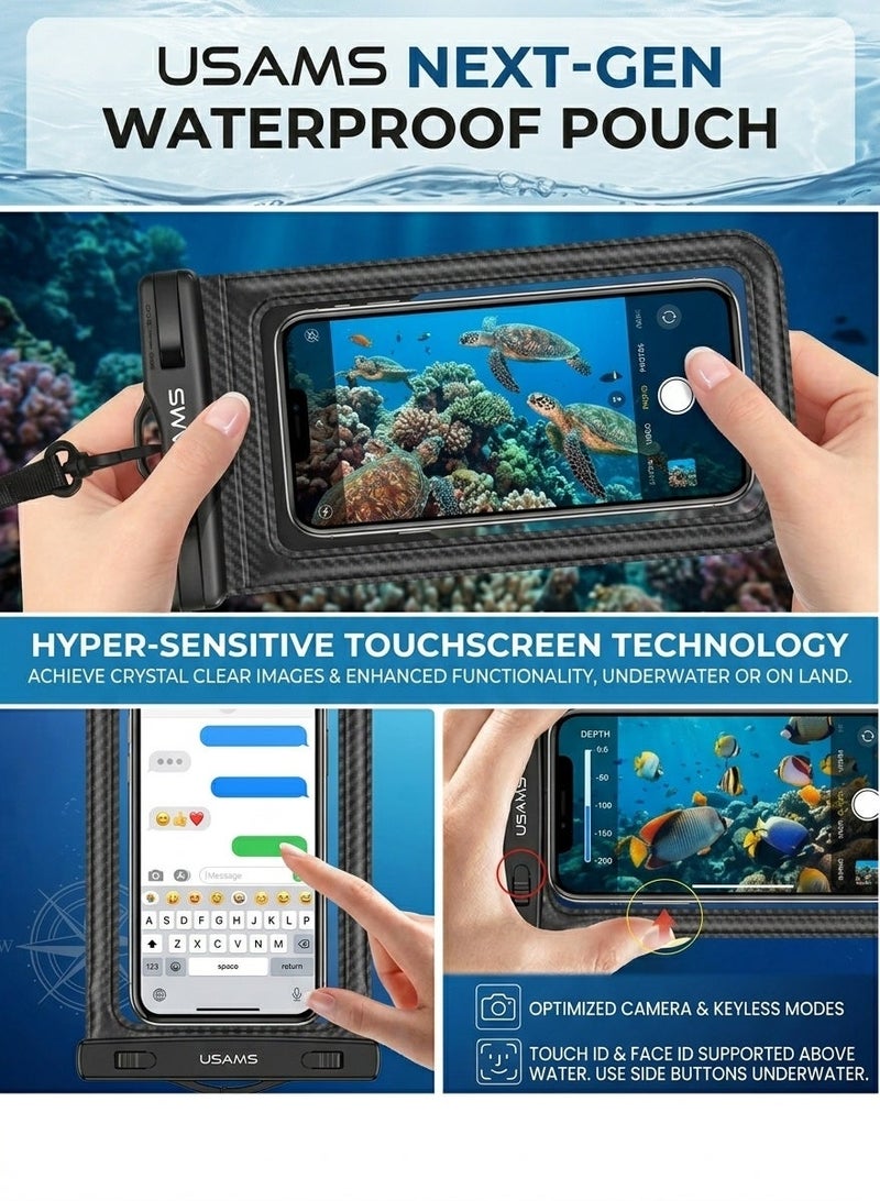 Usams Waterproof Mobile Phone Pouch with Touchscreen for Swimming, Diving & Underwater Photography , With Lanyard, IPX8 Waterproof - Image 4