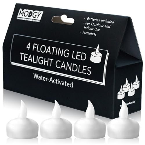 MODGY LED Floating Tealight Candles Flameless Battery Operated Flickering Light Candle, Water-Activated, White, Set of 4 - Image 1