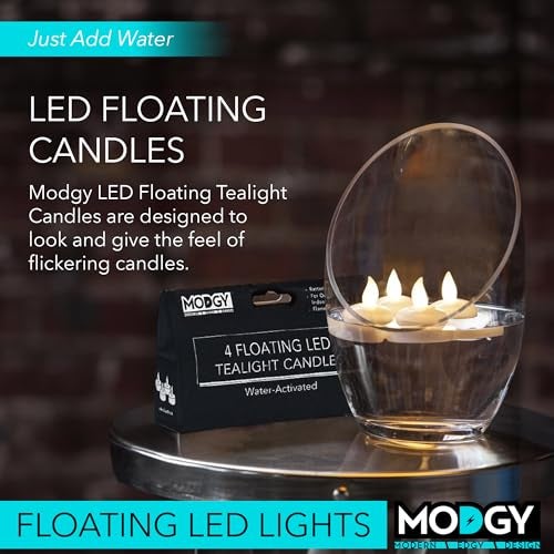 MODGY LED Floating Tealight Candles Flameless Battery Operated Flickering Light Candle, Water-Activated, White, Set of 4 - Image 2