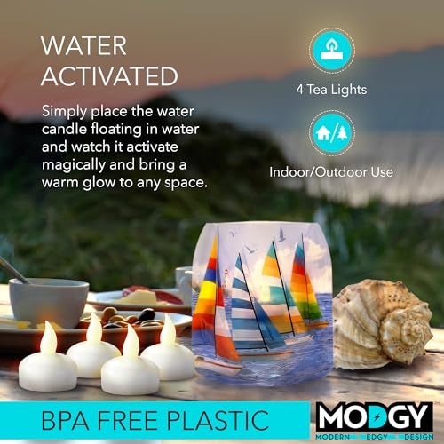 MODGY LED Floating Tealight Candles Flameless Battery Operated Flickering Light Candle, Water-Activated, White, Set of 4 - Image 3