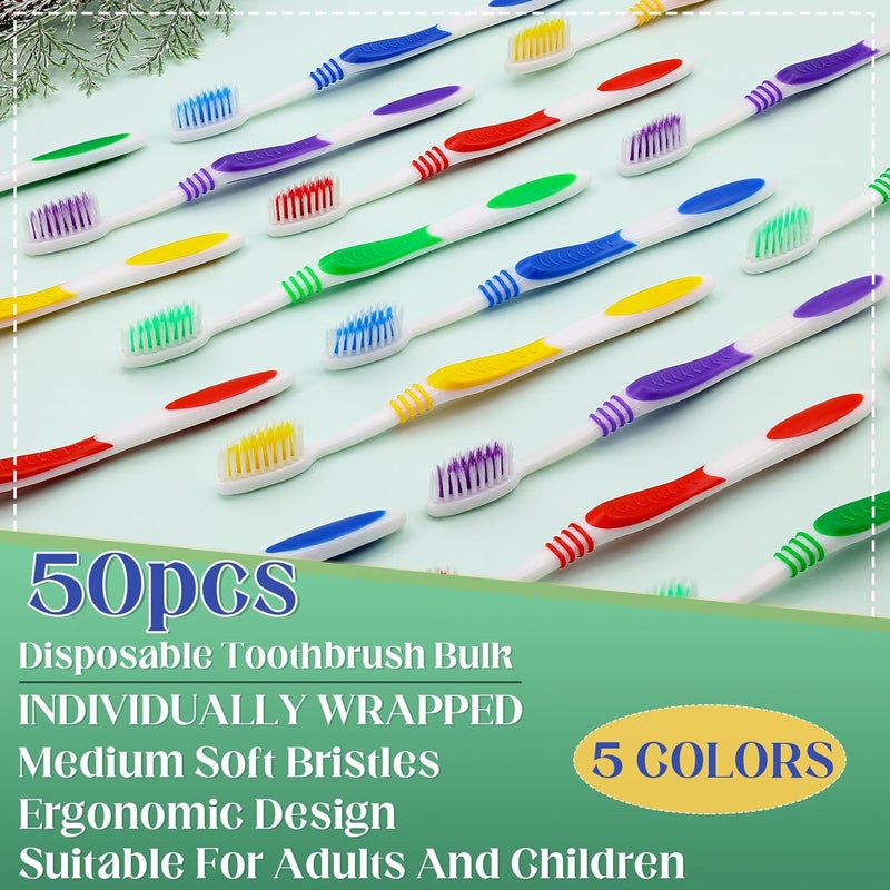 Comdian 50 Pcs Toothbrush Bulk Disposable, Travel Toothbrushes Pack, Soft Bristle Individually Wrapped and Good Cleaning for Kids, Adult and The Elderly. Suitable for Hotel, Travel, Home, Donated - Image 2