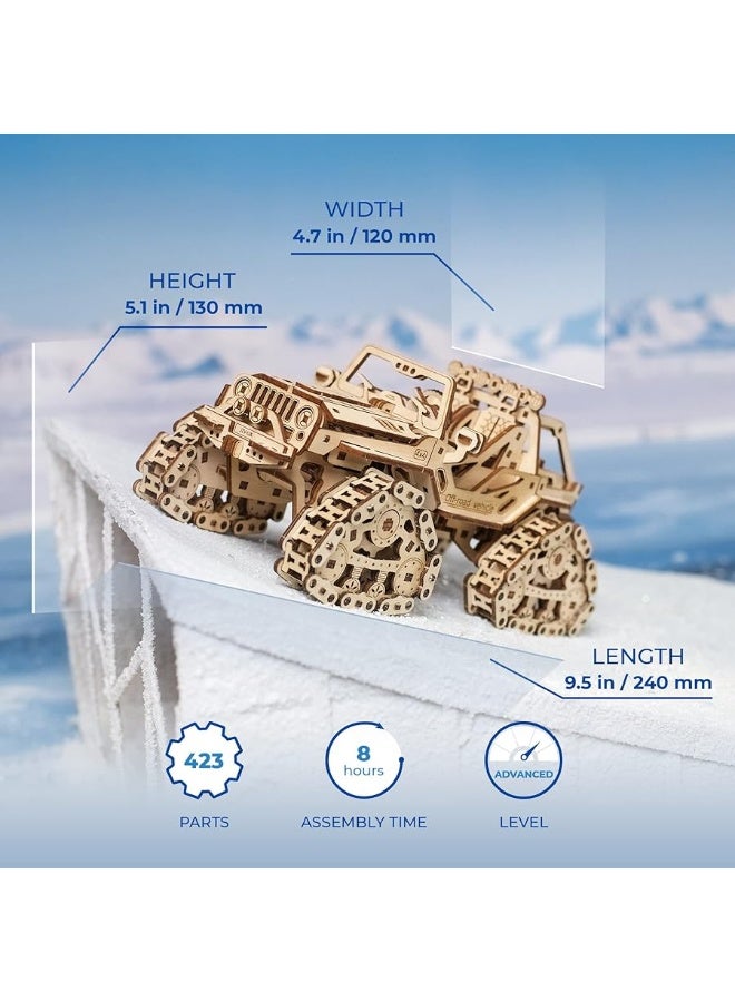 UGEARS Tracked Off-Road Vehicle - 4WD Model Vehicle Kits to Build - DIY 3D Car Model Puzzle with Spring Motor, 2 Driving Modes, Openable Hood with Engine - 3D Wooden Puzzles for Adults - Image 2