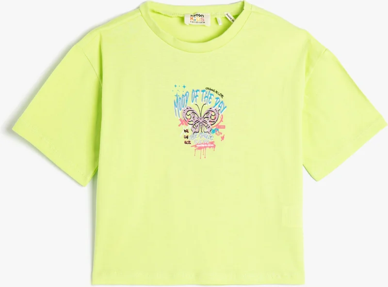 KOTON T-Shirt Short Sleeve Crew Neck Butterfly Printed Cotton