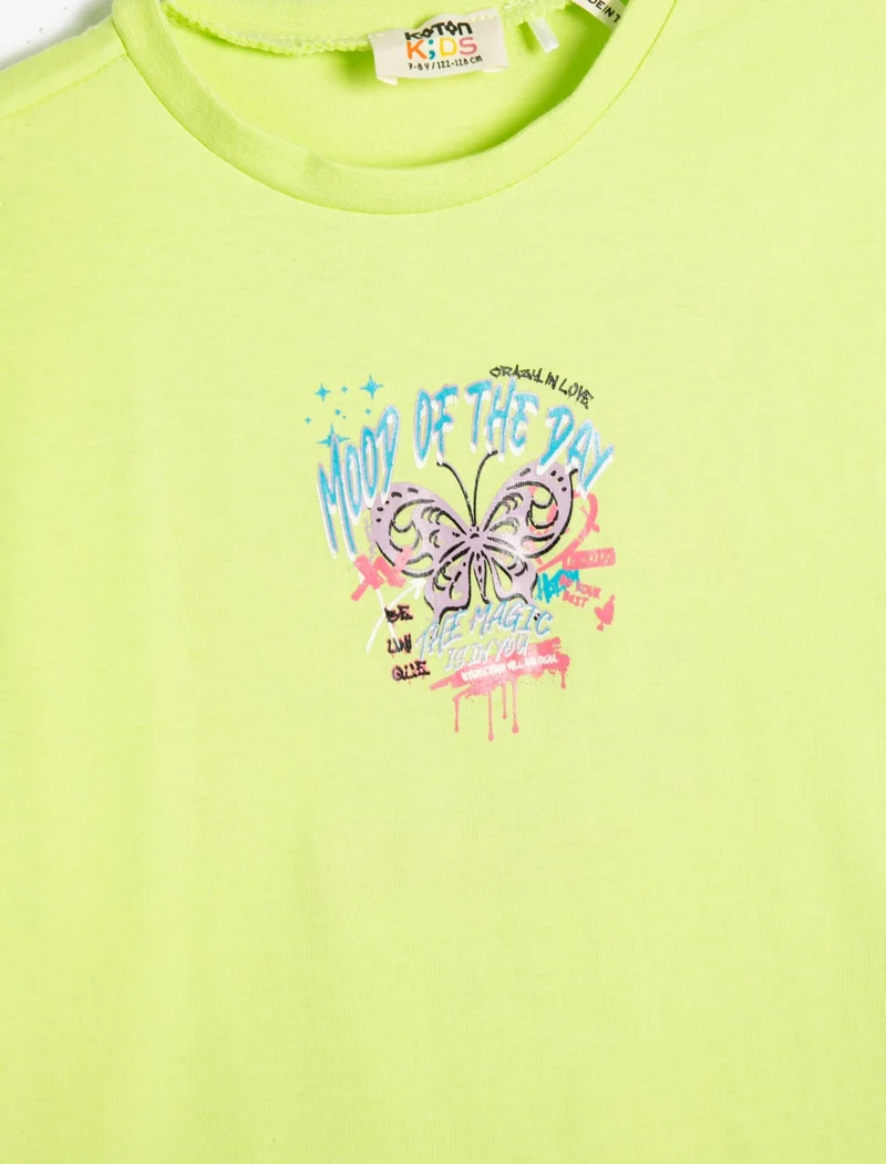 KOTON T-Shirt Short Sleeve Crew Neck Butterfly Printed Cotton