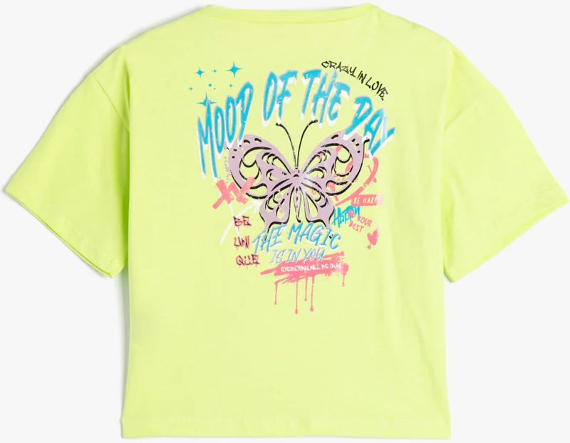 KOTON T-Shirt Short Sleeve Crew Neck Butterfly Printed Cotton