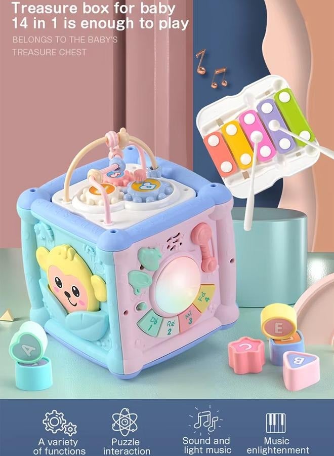Musical Educational Learning Toy Music Hand Drum  Children's  Early Development Toys Hexahedron Intelligent Toy   Multi-Function Activity Cube Toy for Baby  With Light and Music Early Educational Activity Toy for Toddlers 14 in 1 Activity Toys for Babies Learning - Image 2