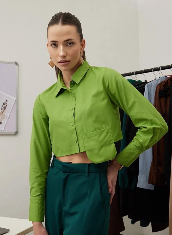 Green Opaque Formal Shirt for Women