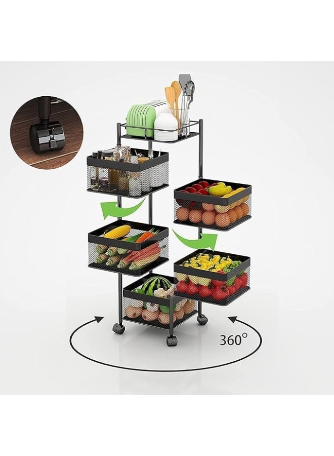 DubaiGallery Black Metal Vegetable Fruit Storage Cart – 5 Tier Rolling Shelf Organizer With Swivel Wheels For Easy Kitchen Access - Image 3