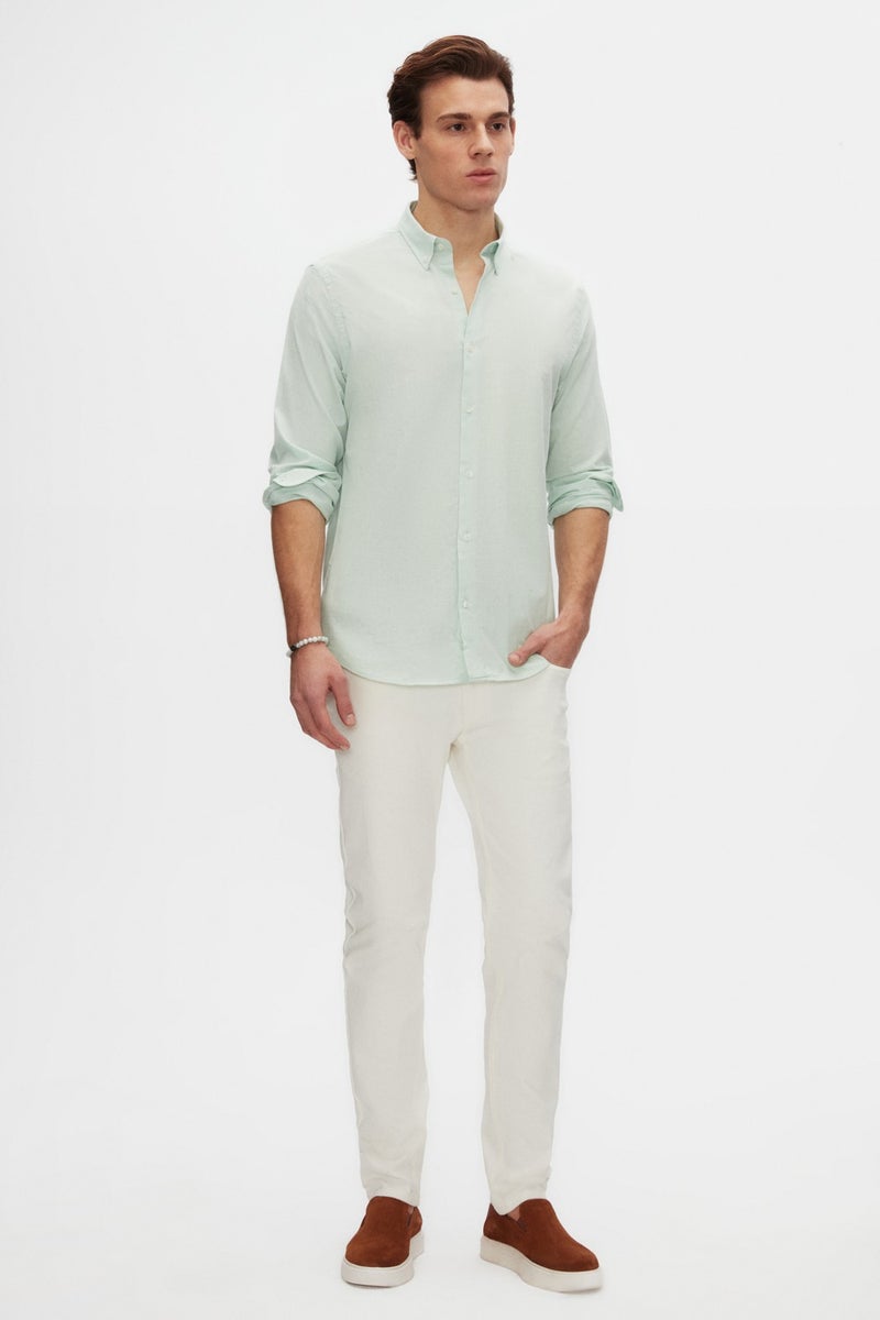 D'S DAMAT D'S Groom Ds Groom Comfort Green Button-down Collar Relaxed Cut Linen Look Cotton Shirt 2HC02ORT64265 - Image 2