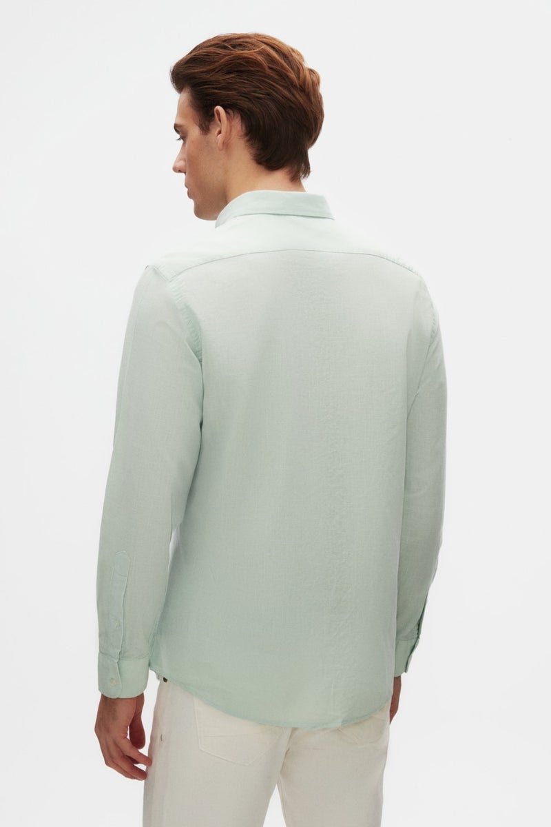 D'S DAMAT D'S Groom Ds Groom Comfort Green Button-down Collar Relaxed Cut Linen Look Cotton Shirt 2HC02ORT64265 - Image 5