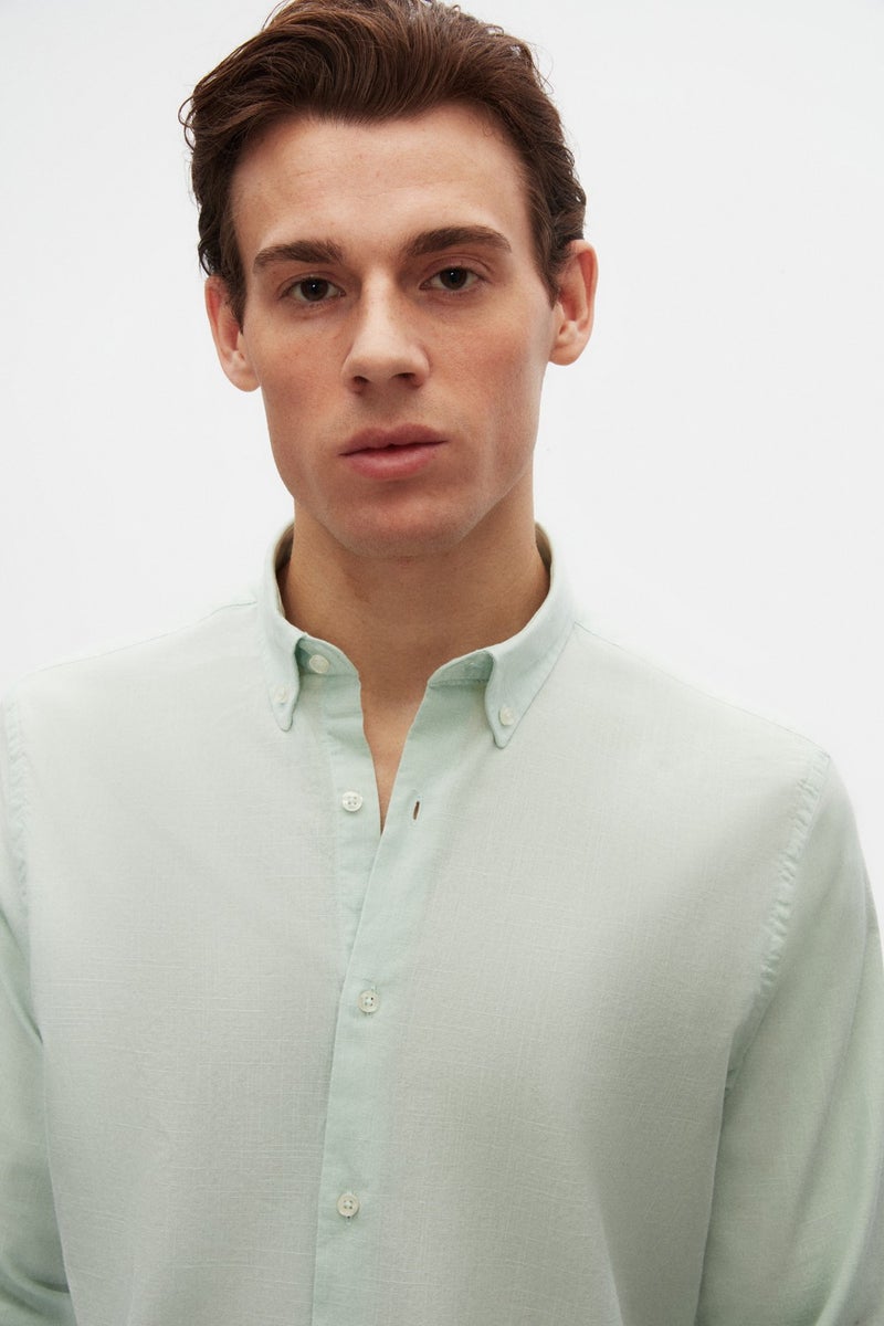 D'S DAMAT D'S Groom Ds Groom Comfort Green Button-down Collar Relaxed Cut Linen Look Cotton Shirt 2HC02ORT64265 - Image 4